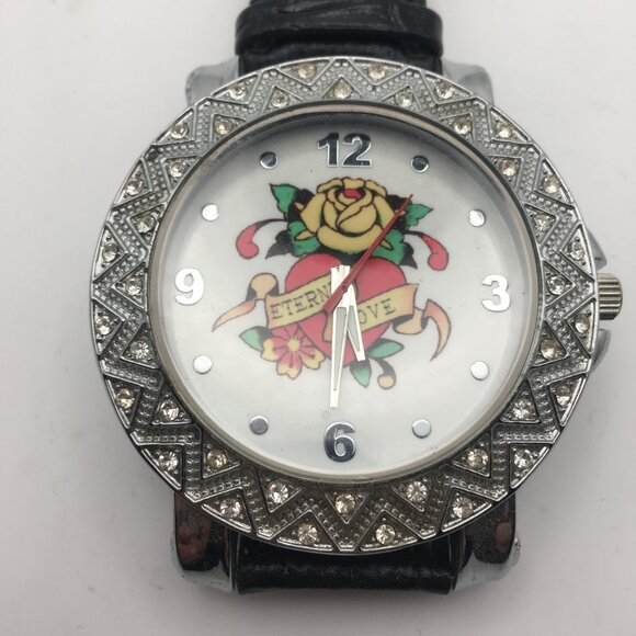 Eternal Love Hardy Style Women's Watch Rhinestone Yellow Rose Heart Japan - Picture 3 of 13